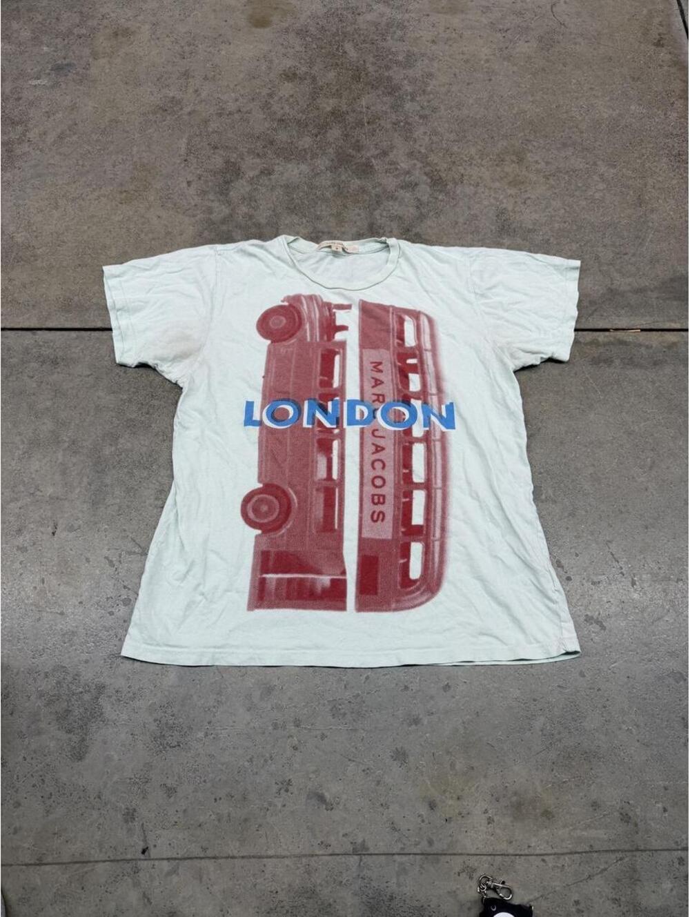 vintage marc jacobs london bus blue and red big logo shirt size medium WOMENS